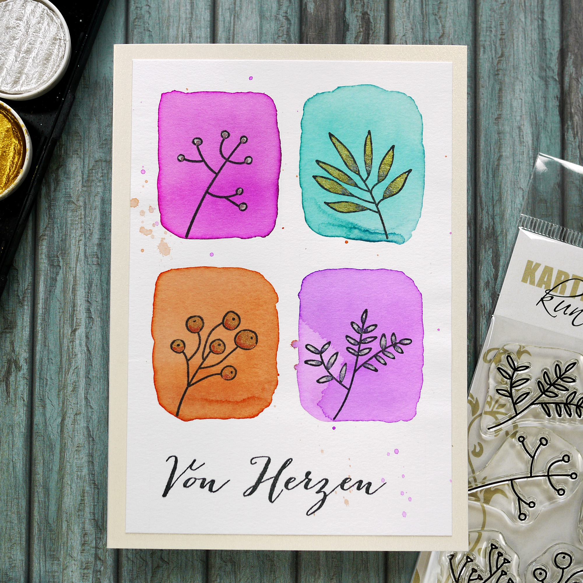 Karten-Kunst Quick Card Friday #64 – Doodle Blätter mit Wasserfarben ...